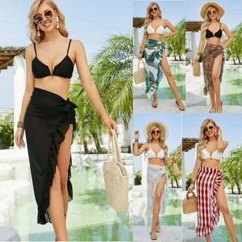 Ljetni kupanje s рюшами za žene, duge i kratke Sarong, пляжное bikini, prozirna i kratka suknja, marama za kupaće kostime