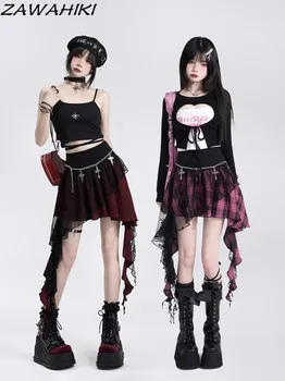 Suknje za Žene Japanski Slatki Šik Dizajn Tamna Harajuku Punk Nepravilan Šik Y2K Estetski Krpa U Kavez Moderan Vintage Faldas