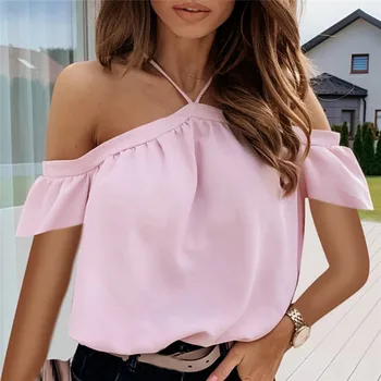 Ženske ljetne majice s otvorenim ramenima, bluze na trake, seksi ravnici vrhovima, bez naslona, elegantne ženske majice kratkih rukava, bluze 2Xl