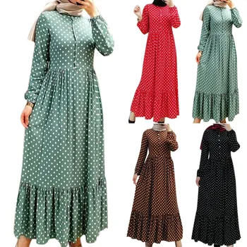 2023 Abayas za Žene, Jesenskih Elegantne Muslimanske Haljine Dugih Rukava I Okruglog izreza Od Poliestera po cijeloj površini, Duge Muslimanski Modne Haljine Dress Abaya