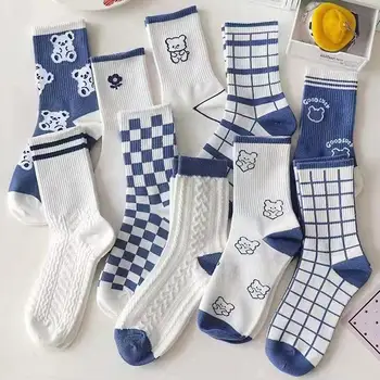 Čarape s po cijeloj površini Kawai, Japan, Crtani kreativna Čarape u stilu Харадзюку, Pamučne studentski čarape S prugastom Medvjedom, Moda Ljeto Proljeće, Chec J2W2