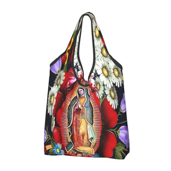 Torba za kupovinu Gospe od guadalupe, ženska torba-тоут, prijenosni Meksička Djevica Marija, Meksiko, Cvijeće, Тильма, Torbe za kupovinu