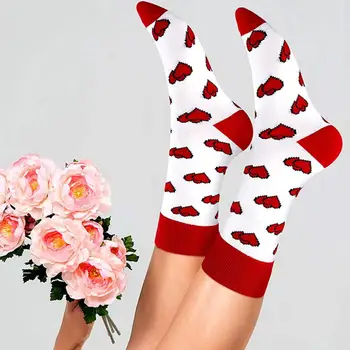 Pamučne čarape Zimske pamučne čarape Poklon za Valentinovo pamučne čarape za bračni par sa po cijeloj površini u obliku usana, prosječna elastičnost, neklizajući na jesen