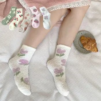 Mekani plišani čarape za spavanje, topla kućna odjeća, obložen coral baršun čarape Ženske čarape od koralnog runo, zimski