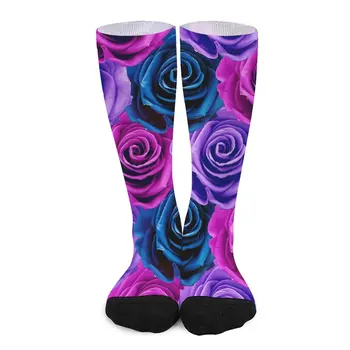 Čarape s ružičastim i plavim ružama, svakodnevne čarape s cvjetnim ispis, zimske neklizajući čarape unisex, udoban ulične čarape s po cijeloj površini