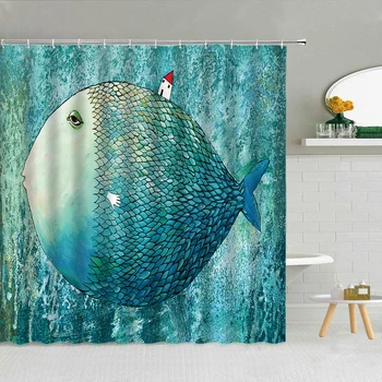 Zabavna san o velikoj ribi, Sažetak zavjese za tuširanje, Plavo океанское životinja, Tekstura algi, Kuke od vodootporne tkanine, zavjese za uređenje kupaonice