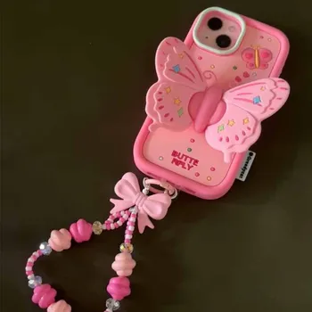 Pink Leptir za Apple Case za iPhone 11 12 14 13 7 X Xs Xr Max Mekana Silikonska Stražnji poklopac telefona Y2K, Branik, Narukvica