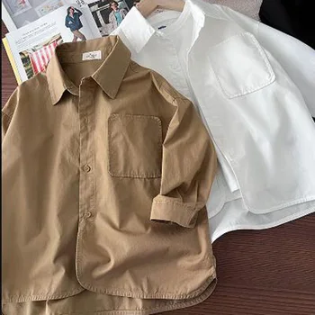 Majica za dječake u korejskom stilu, svakodnevne besplatne majice s odbačenost ovratnikom od 100% pamuka, za velike dječake, odjeća