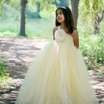 Elegantan haljinu-kutiju u krem boja za djevojčice, dječje вязаное kuka duga haljina od tila loptu haljina s remenom, dječja haljina za kostim stranke na vjenčanje