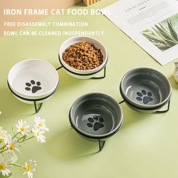 Kombinirana stakleno keramička zdjelica za mačke, dual zdjela, visoka ножка, sklon usta, zaštita za vrat, pitka voda, bazena za pse, zdjela riže za mačke