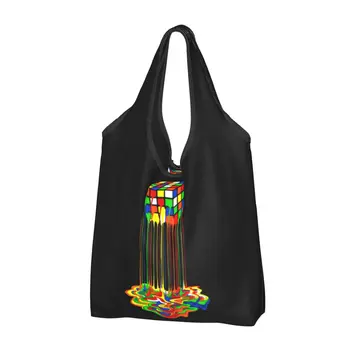 Reusable shopping bag Rainbow Abstraction u obliku rastaljenog kocke za proizvode, sklopive trgovine torbe, periva velike torbe-тоут