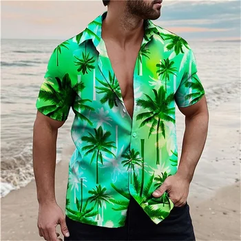 2023 nova muška košulja kokos palma svijetlo zelena sa 3D ispis kratkih rukava Kuba оверсайз Havaji ljetni odmor plaža jakna 5XL