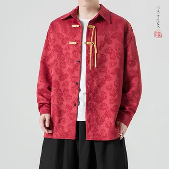 Nova muška košulja s dugim rukavima u kineskom stilu i однобортный sportska jakna s po cijeloj površini za proljeće-jesen vrijeme u svečanom stilu