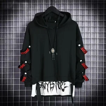 Jesenski muška majica s kapuljačom Svakodnevne crne veste Vrhovima Techwear Harajuku Patchwork Japanski Y2k Hip Hop Personalizirane odjeća
