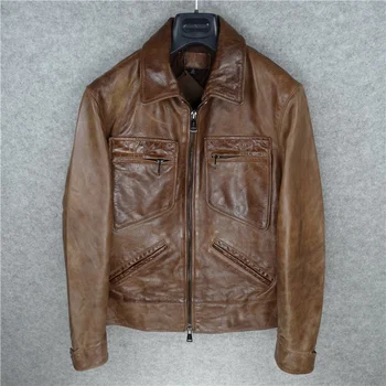 Dostava.Branded vintage kožna jakna bez bičevati, muške jakne od 100% prirodne kože, muška debela jakna za мотобайкеров, prodaje.