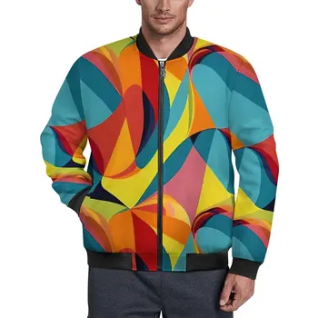 Svakodnevne jakne s obojene blokove, muški kaput s apstraktan po cijeloj površini, jesenski moderna jakna, vodootporna grafička klasična odjeća, plus veličina 6XL